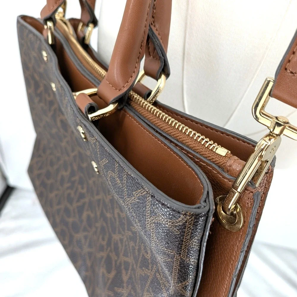 Calvin Klein Monogram Satchel Shoulder Bag Brown‎ Logo Crossbody